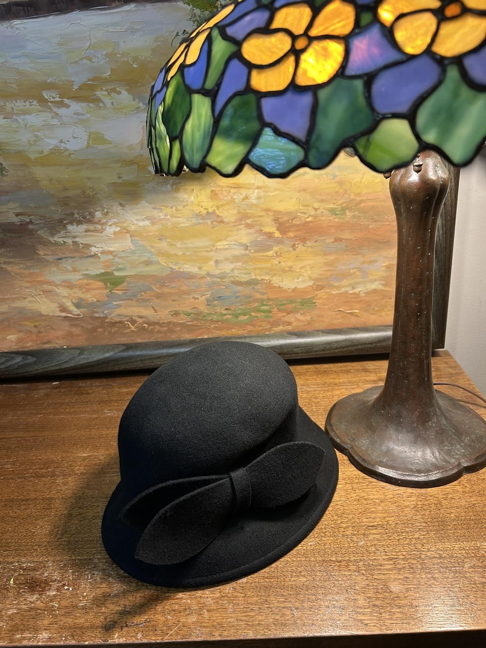 DeLux 100% Wool Felt Black Cloche Hat with Bow Accent - OSFM